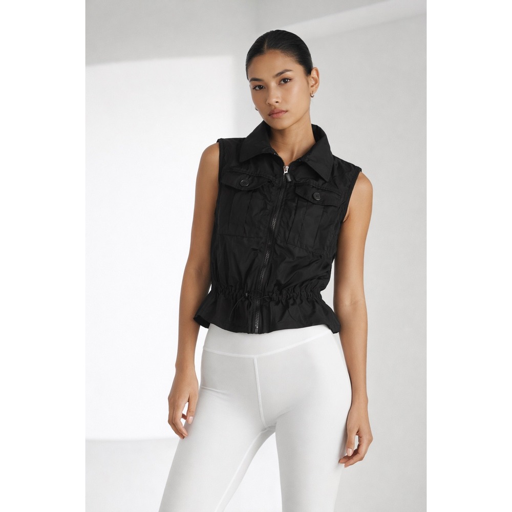 NoKAOI Women's‎ Black Zip Up Utility Vest Cropped Ruched Waist- Size XXS